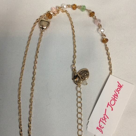 NWT BETSEY JOHNSON LIGHT BLUE GUMMY PINK BOW GOLD TONE CHAIN - Picture 3 of 7